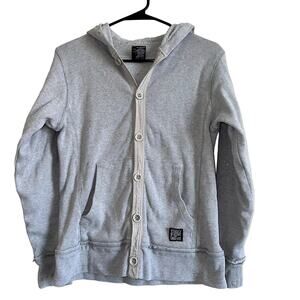 Stussy‎ Burly Threads Sweatshirt Button Up Hoodie Grey Men's Size Small Flawed